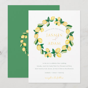 Elegant Italian Lemon Wreath Monogram Wedding Invitation