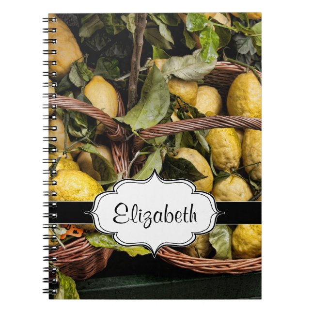 Elegant Italian Lemons in a Basket Notebook (Front)