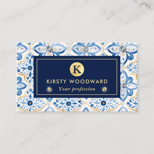 Elegant Italian Mediterranean Pattern Business Card (Front)