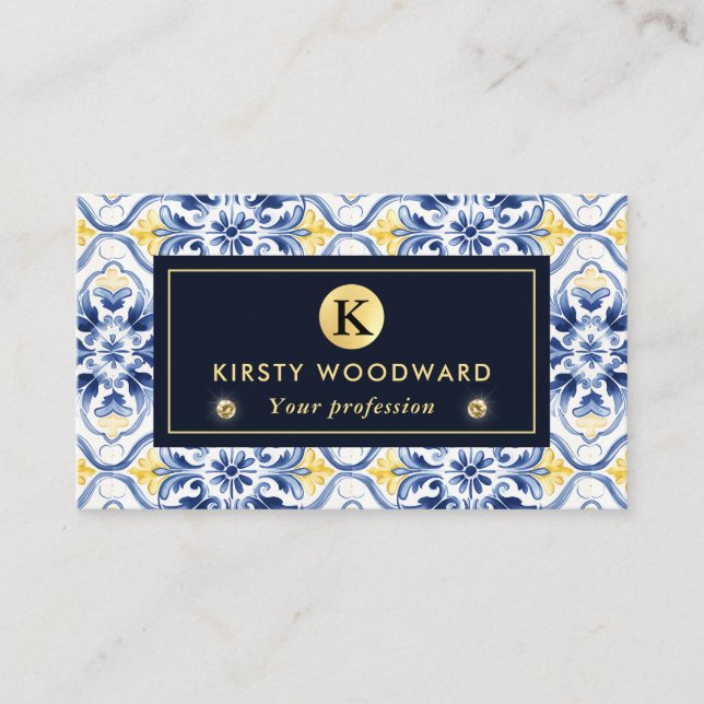 Elegant Italian Mediterranean Pattern Business Card (Front)
