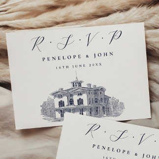 Elegant Italian Villa Illustration Wedding RSVP Card
