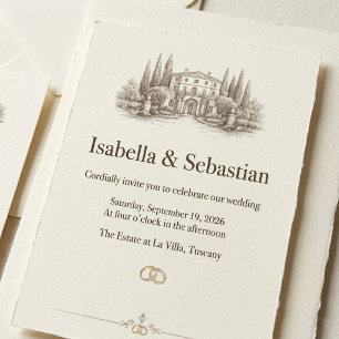 Elegant Italian Villa Watercolor Wedding Invitation