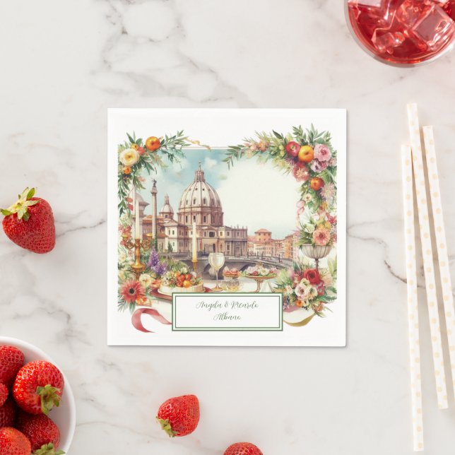 Elegant Italian Wedding invitation in Florence,  Napkin (Insitu)