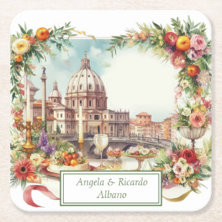 Elegant Italy, invitation to diner in Florence,  Square Paper Coaster