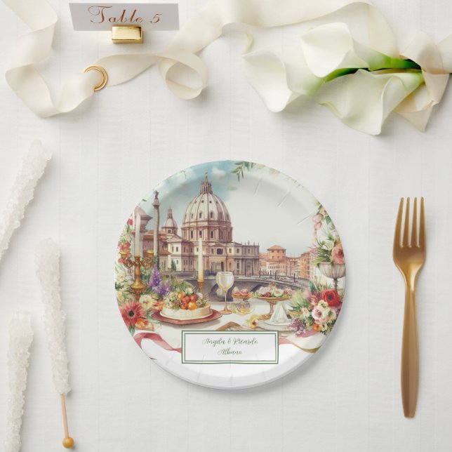 Elegant Italy invitation Wedding Dinner in Italy  Paper Plate (Wedding)