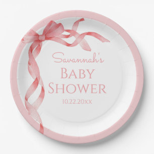Elegant It's a Girl Pink Bow Baby Shower Paper Plate