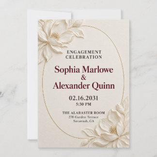 Elegant Ivory 3D Magnolia Gold Engagement Party In Invitation