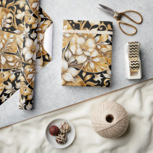 Elegant Ivory and B;ack Floral Tissue Paper