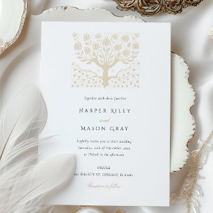 Elegant Ivory and Beige Tree of Life Wedding Invitation