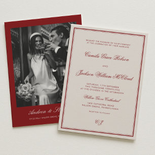 Elegant Ivory and Burgundy Dramatic Opera Wedding  Invitation