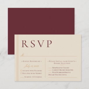 Elegant Ivory and Burgundy Wedding Meal Choice RSVP Card