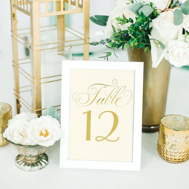 Elegant Ivory and Gold Calligraphy Script Wedding Table Number (Creator Uploaded)