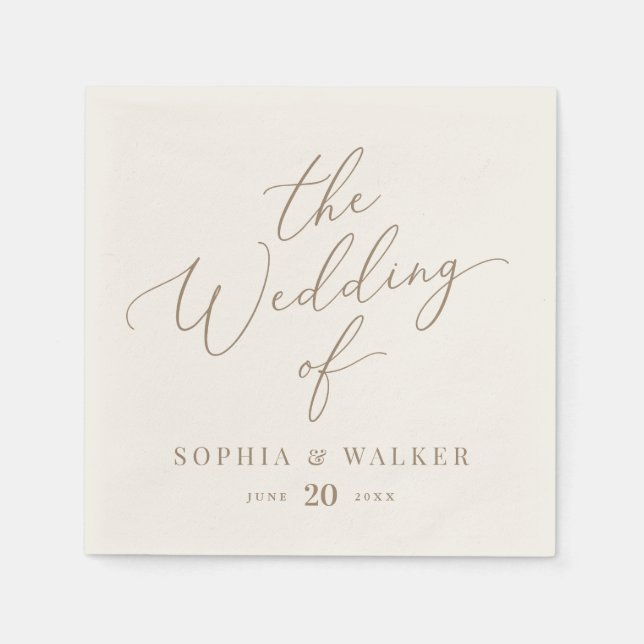 Elegant Ivory and Gold Calligraphy Wedding Napkin (Front)