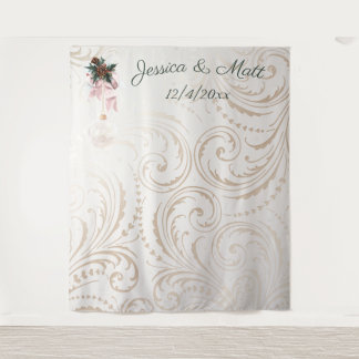 Elegant Ivory and Gold Christmas Wedding Backdrop Tapestry
