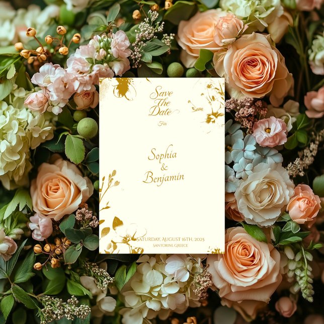 Elegant Ivory and Gold Floral Save the Date Card (Creator Uploaded)