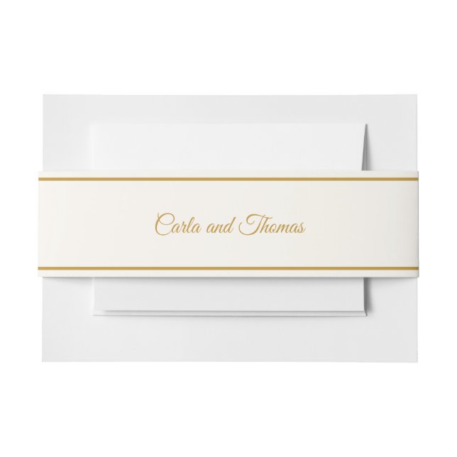 Elegant ivory and gold label invitation belly band (Front Example)