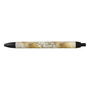 Elegant Ivory and Gold Marbled Black Ink Pen