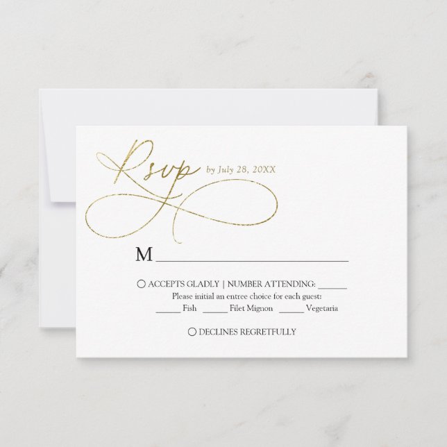 Elegant Ivory and Gold Script Calligraphy Wedding RSVP Card (Front)