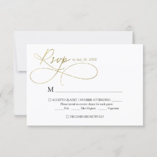 Elegant Ivory and Gold Script Calligraphy Wedding RSVP Card