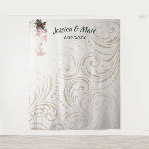 Elegant Ivory and Gold Wedding Photo Booth Backgro Tapestry