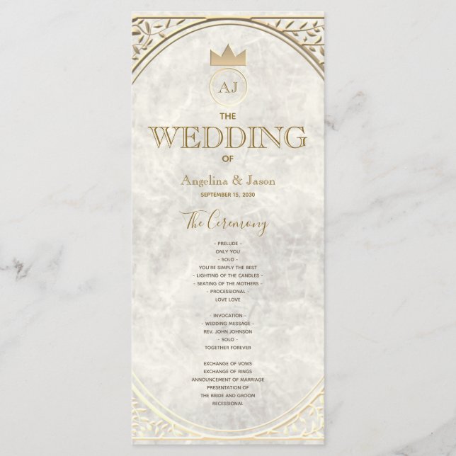 Elegant Ivory and Gold Wedding Programme (Front)