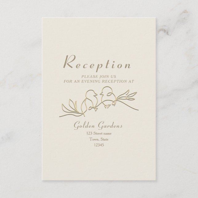 Elegant Ivory and Gold Wedding Reception Enclosure Card (Front)