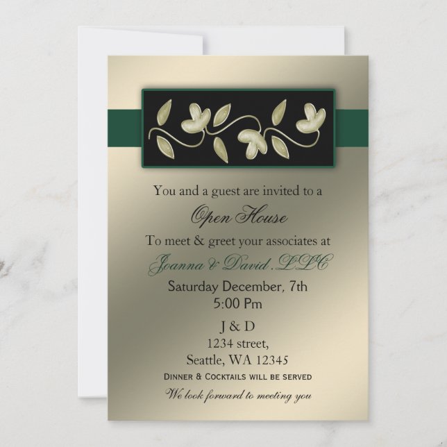 Elegant Ivory and Green Corporate party Invitation (Front)