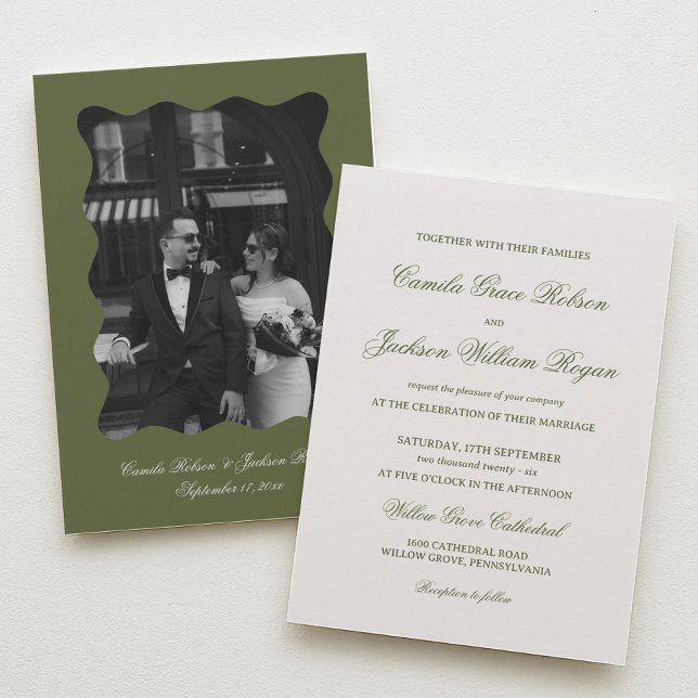 Elegant Ivory and Green Wedding Invitation (Creator Uploaded)