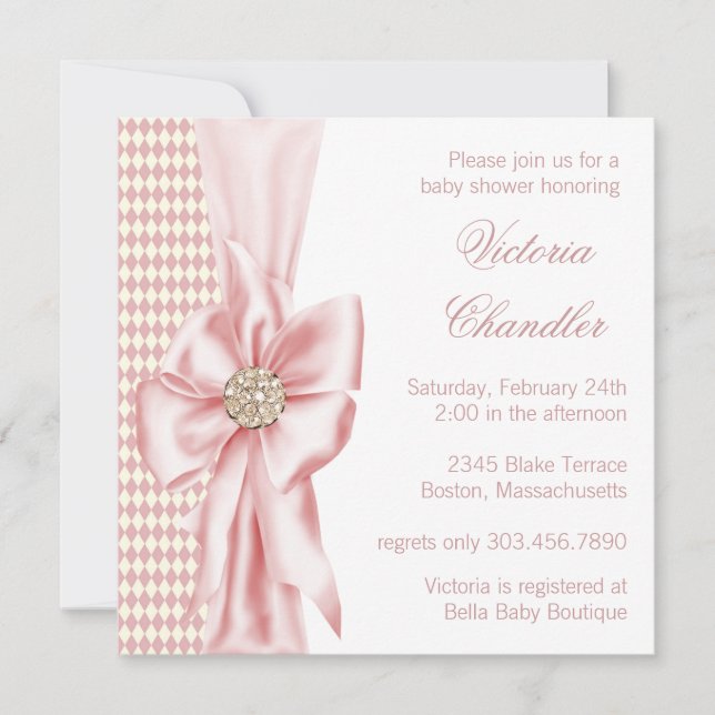 Elegant Ivory and Pink Baby Girl Shower Invitation (Front)