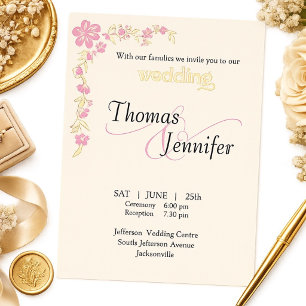 Elegant Ivory and Pink Botanical Wedding Gold