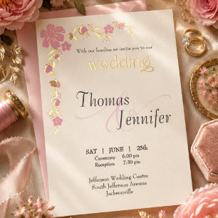 Elegant Ivory and Pink Botanical Wedding Gold