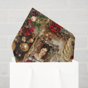 Elegant Ivory and Red Victorian Christmas Collage Tissue Paper