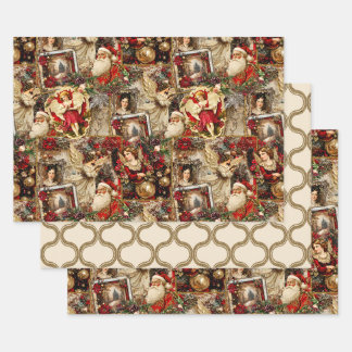 Elegant Ivory and Red Victorian Christmas Collage Wrapping Paper Sheet