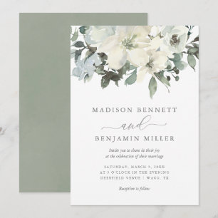 Elegant Ivory and Sage Floral Greenery Wedding Invitation
