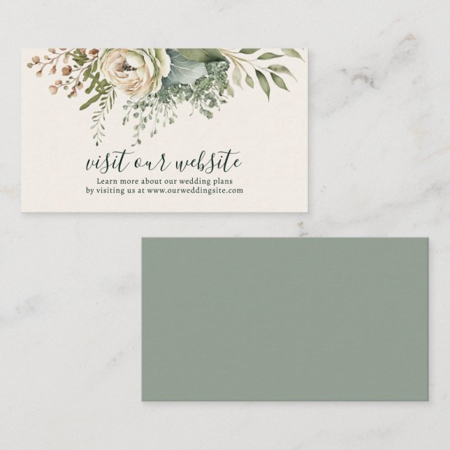 Elegant Ivory and Sage Floral Wedding Website Enclosure Card (Front/Back)