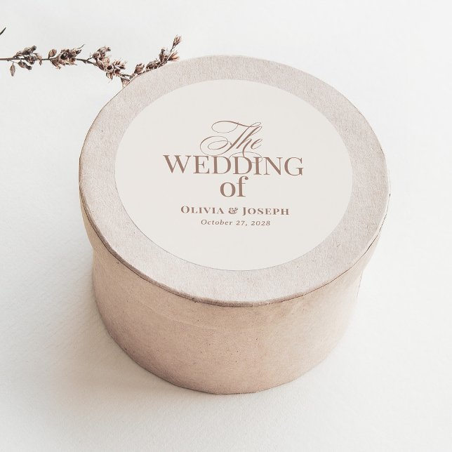 Elegant Ivory and Taupe | Luxe Neutral Wedding Classic Round Sticker (Creator Uploaded)