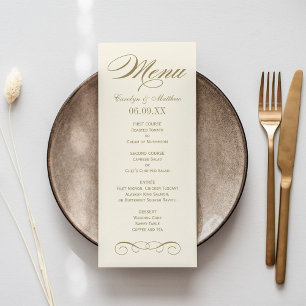Elegant Ivory Antique Gold Scroll Wedding Monogram Menu