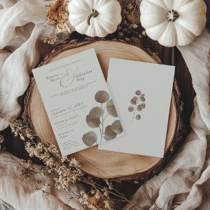 Elegant Ivory & Ash Fall Botanical Wedding Invitation