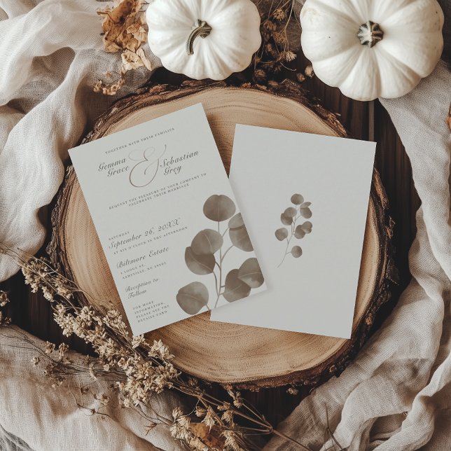 Elegant Ivory & Ash Fall Botanical Wedding Invitation (Creator Uploaded)