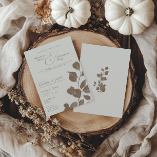 Elegant Ivory & Ash Fall Botanical Wedding Invitation