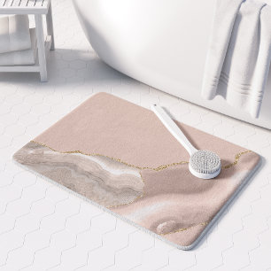 Elegant Ivory Beige Agate Gold Glitter Bath Mat