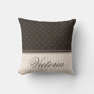 Elegant Ivory Beige Brown Polka Dots Custom Design Cushion