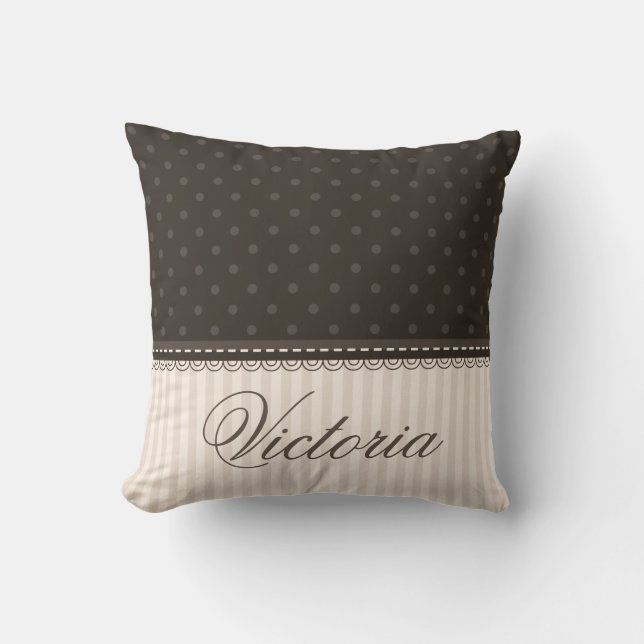 Elegant Ivory Beige Brown Polka Dots Custom Design Cushion (Front)