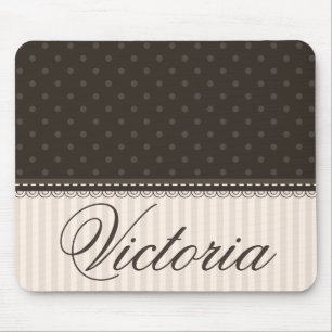 Elegant Ivory Beige Brown Polka Dots Custom Design Mouse Mat