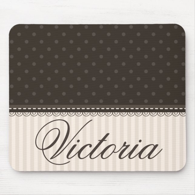 Elegant Ivory Beige Brown Polka Dots Custom Design Mouse Mat (Front)