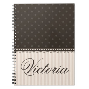 Elegant Ivory Beige Brown Polka Dots Custom Design Notebook