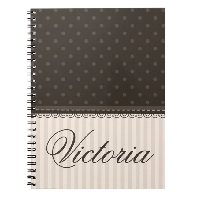 Elegant Ivory Beige Brown Polka Dots Custom Design Notebook (Front)