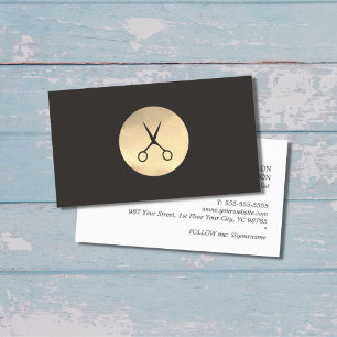 Elegant Ivory Black Faux Gold Scissors Hairdresser Business Card