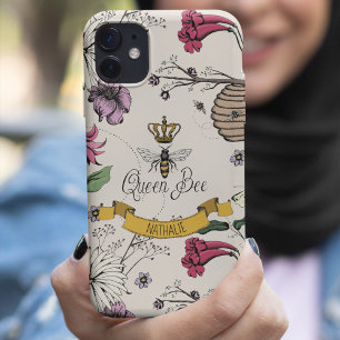 Elegant Ivory, Black & Gold Queen Bee & Crown iPhone 11 Case
