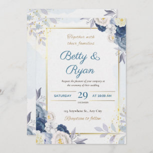 Elegant Ivory & Blue Floral Wedding Invitation 